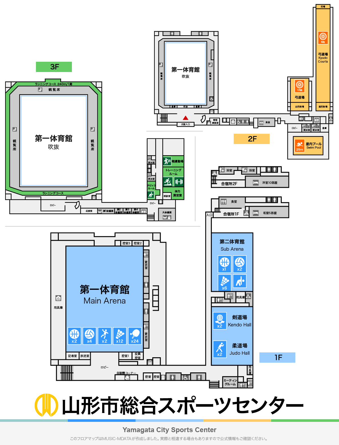 山形市総合スポーツセンターのフロアマップ・体育館