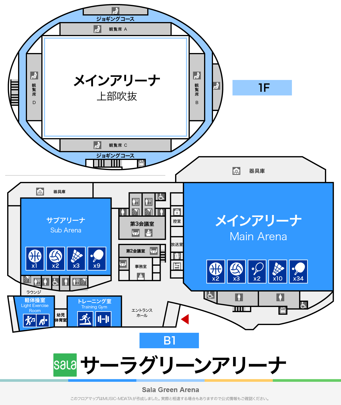 サーラグリーンアリーナのフロアマップ・体育館