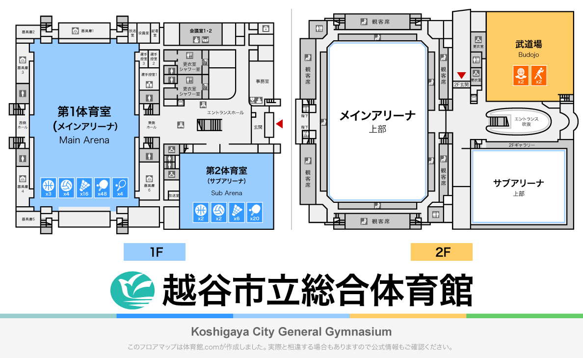 越谷市立総合体育館のフロアマップ・体育館