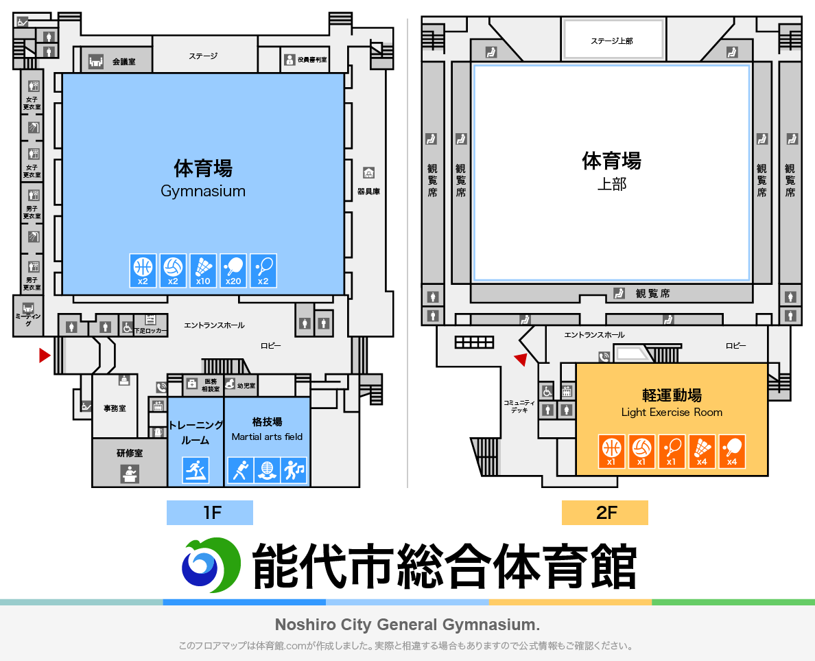 能代市総合体育館のフロアマップ