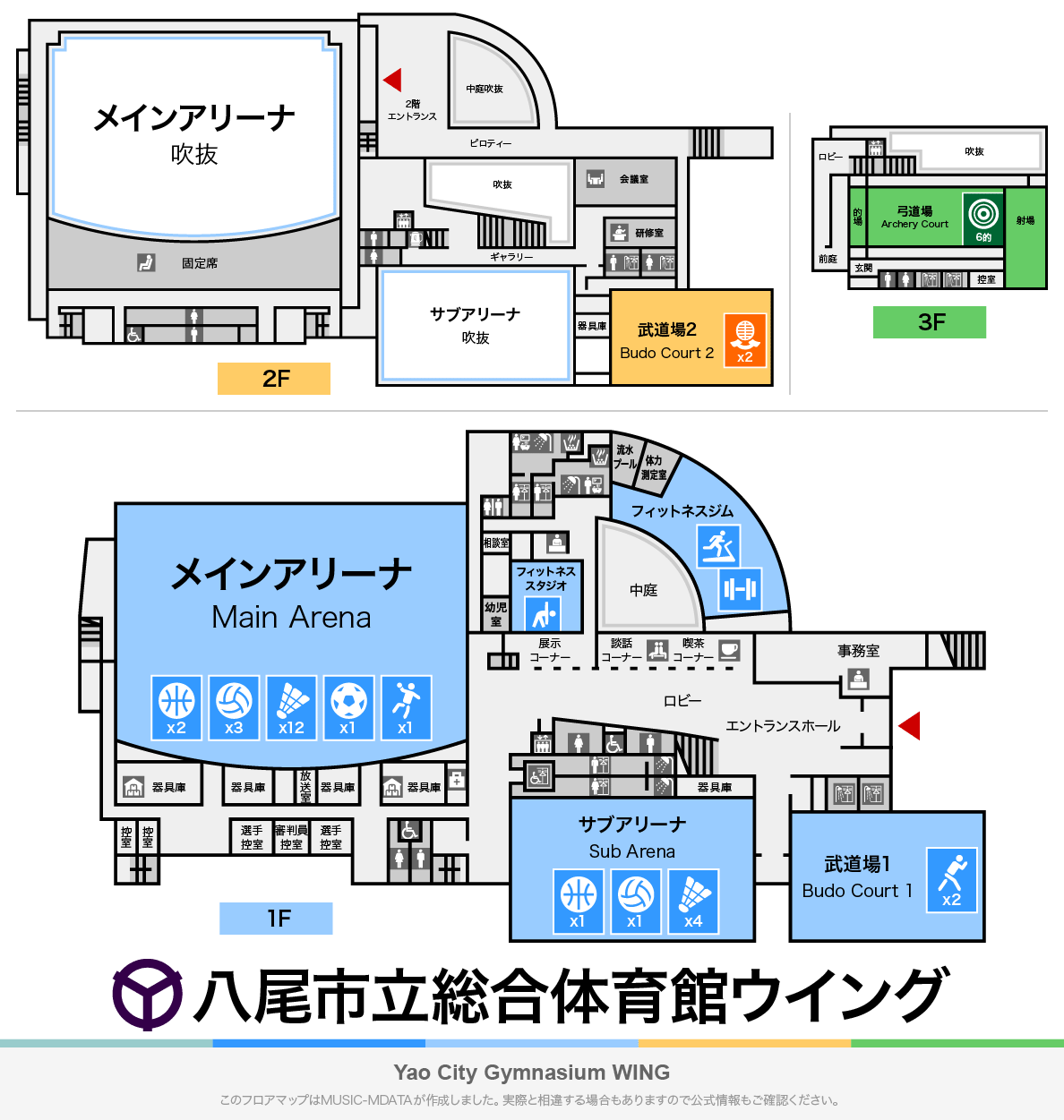 八尾市立総合体育館ウイングのフロアマップ・体育館