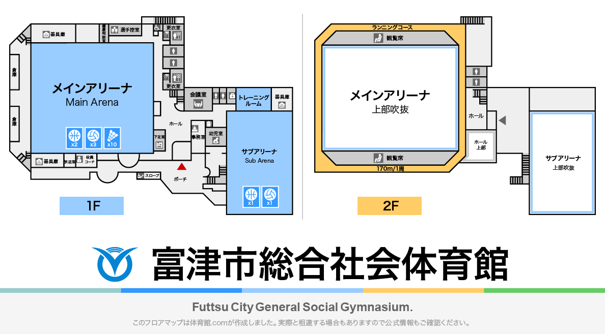 富津市総合社会体育館のフロアマップ