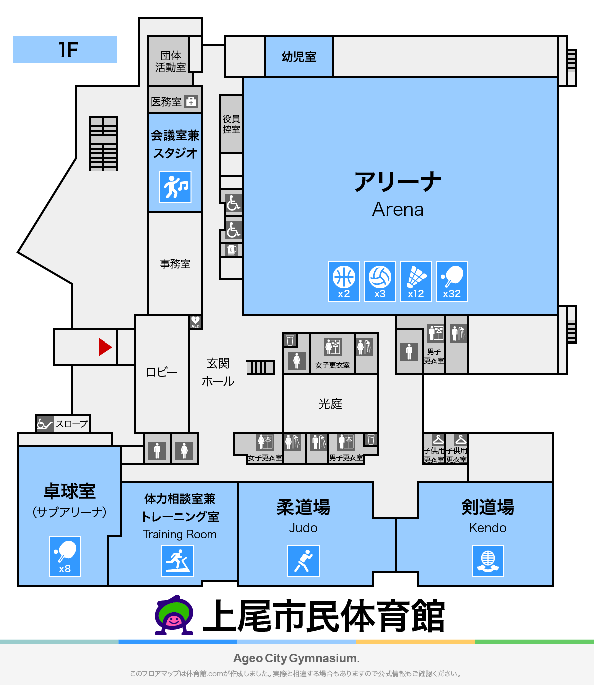 上尾市民体育館のフロアマップ