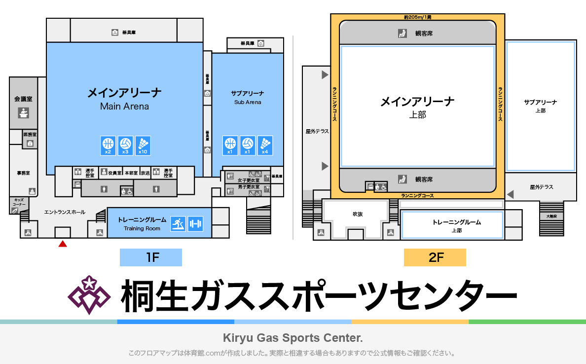 桐生ガススポーツセンターのフロアマップ・体育館