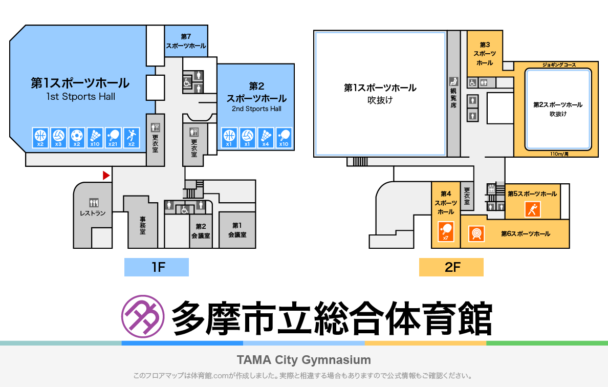 多摩市立総合体育館のフロアマップ