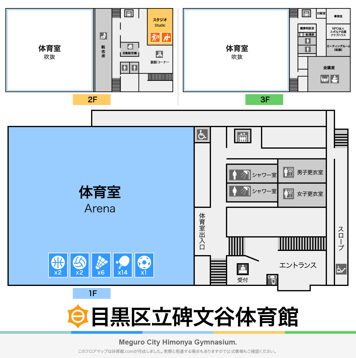 目黒区立碑文谷体育館のフロアマップ