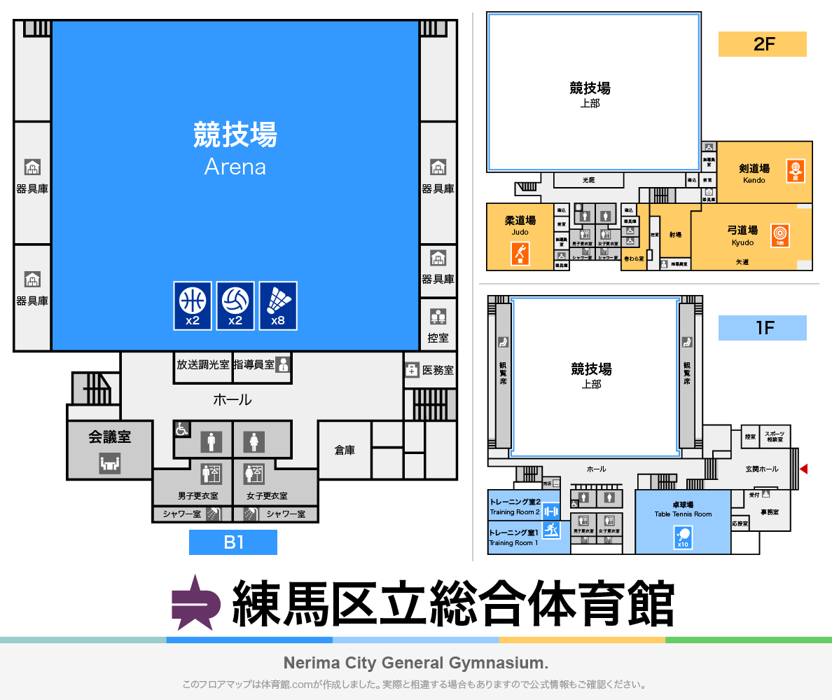 練馬区立総合体育館のフロアマップ