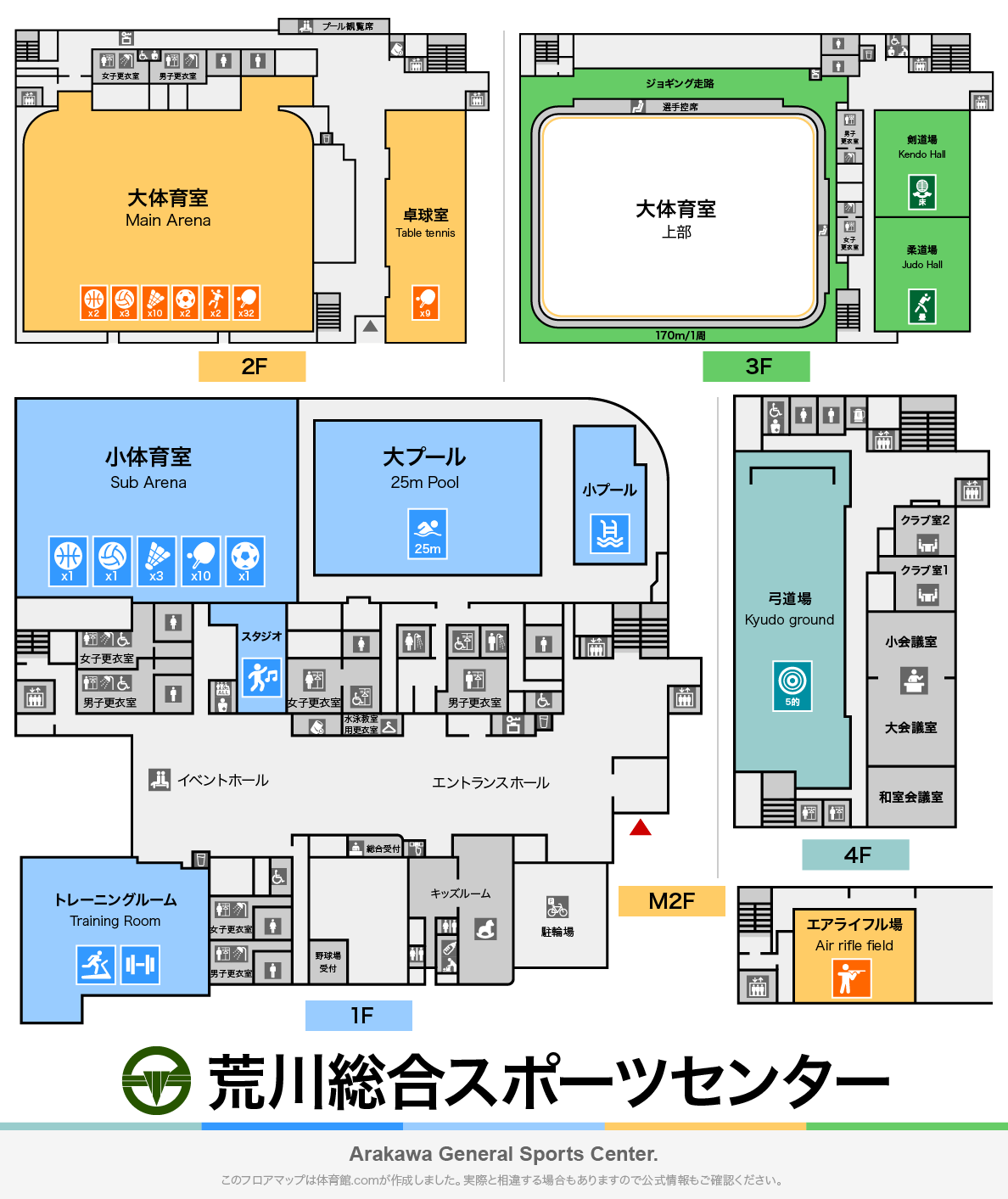 荒川総合スポーツセンターのフロアマップ