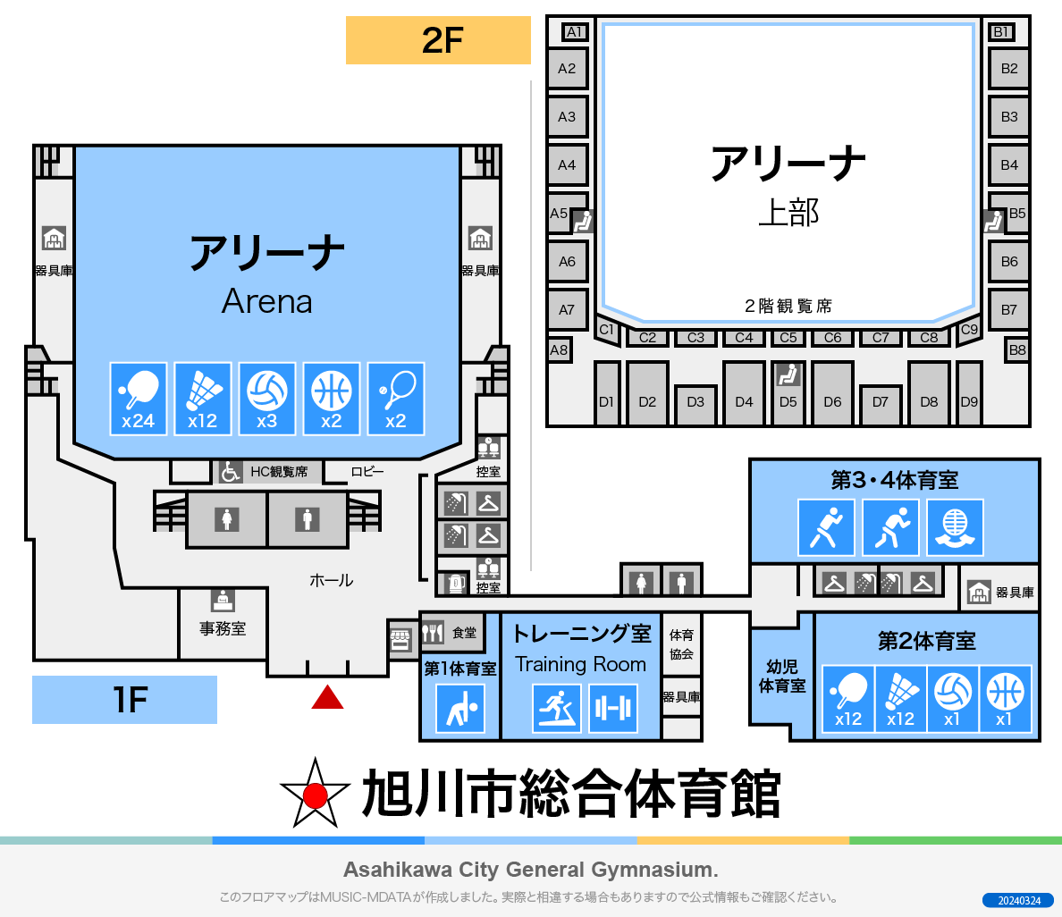 リクルートスタッフィング リック＆スー旭川体育館のフロアマップ・体育館