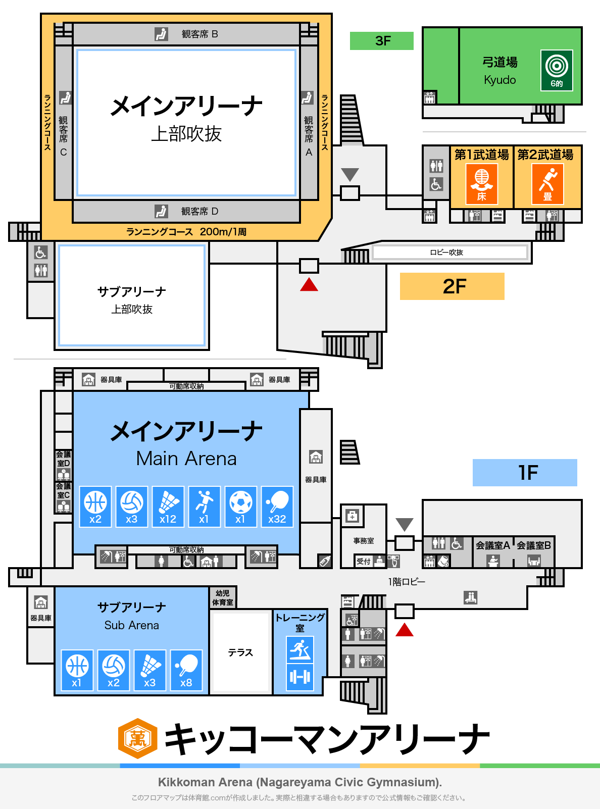 キッコーマンアリーナのフロアマップ・体育館