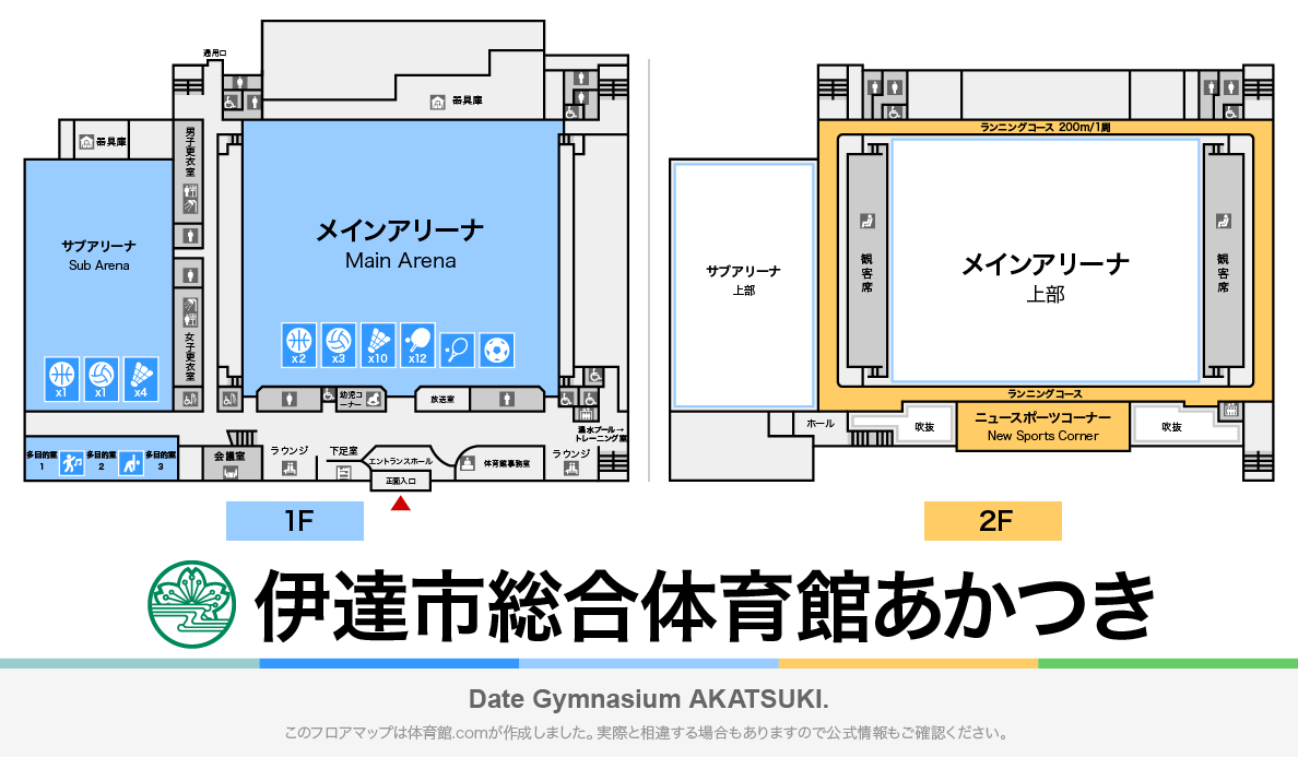 伊達市総合体育館あかつきのフロアマップ・体育館