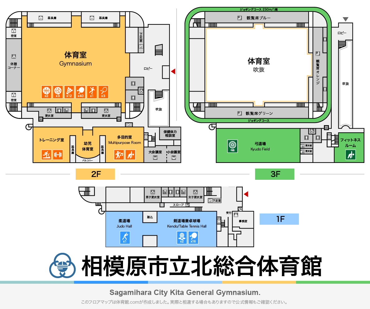 相模原市立北総合体育館のフロアマップ・体育館