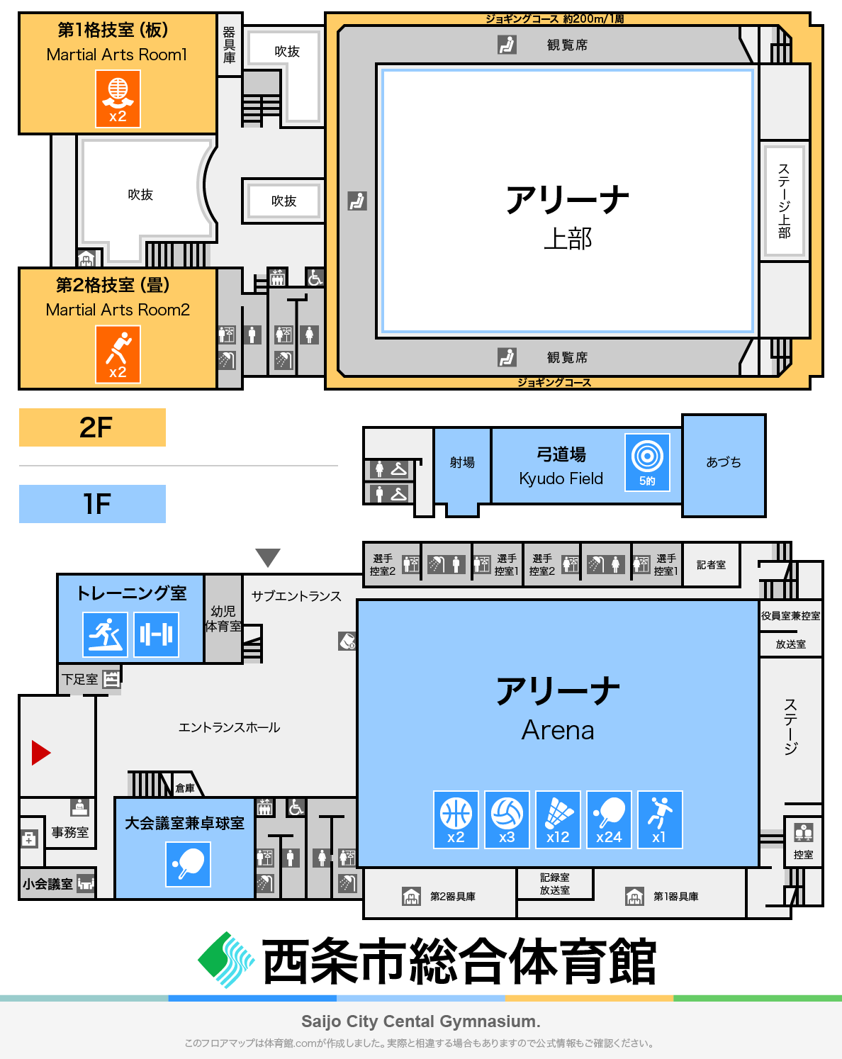 西条市総合体育館のフロアマップ・体育館