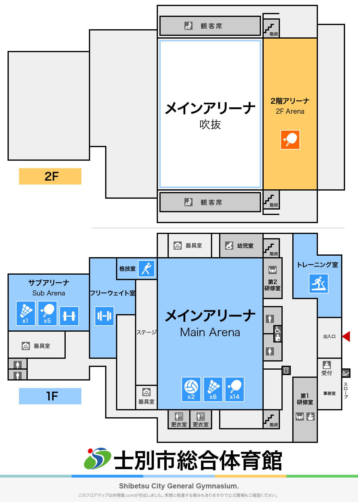 士別市総合体育館のフロアマップ・体育館