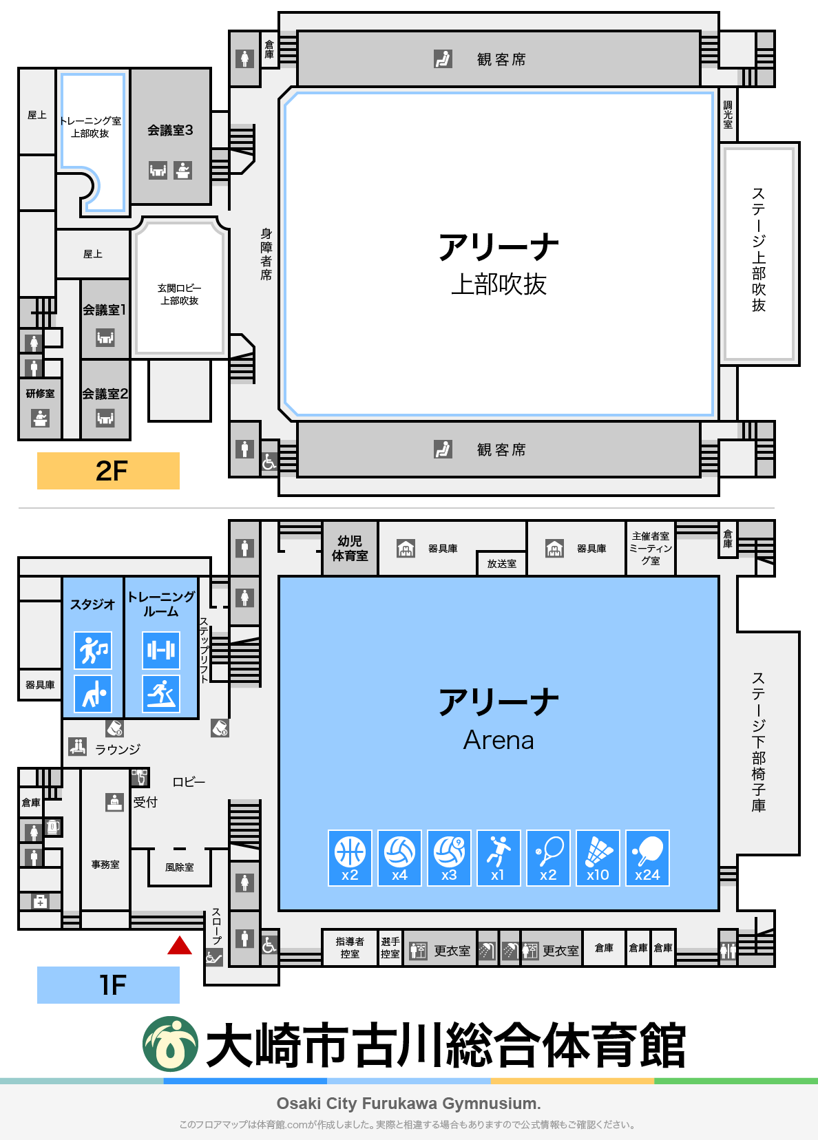 大崎市古川総合体育館のフロアマップ・体育館