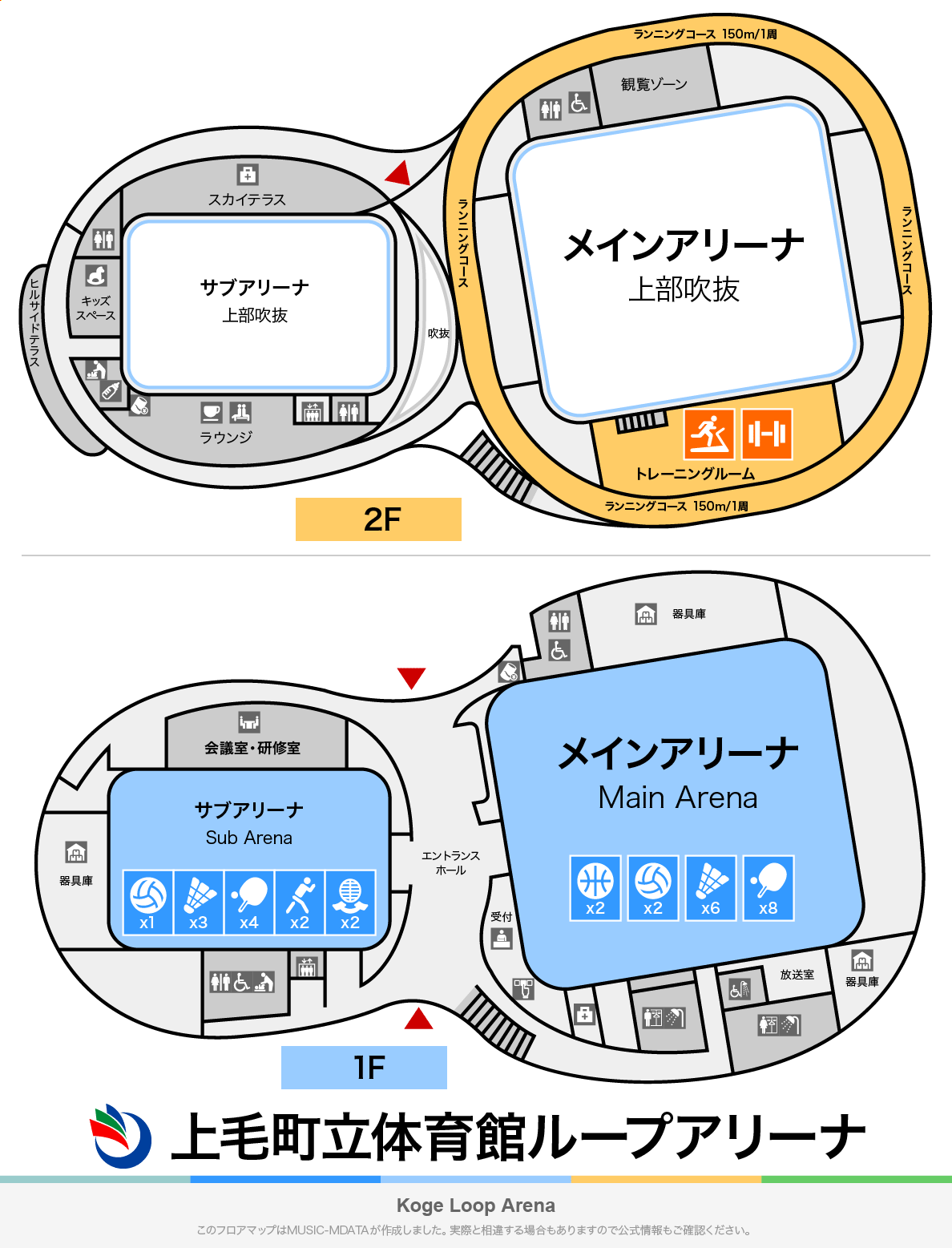 上毛町立体育館ループアリーナのフロアマップ・体育館