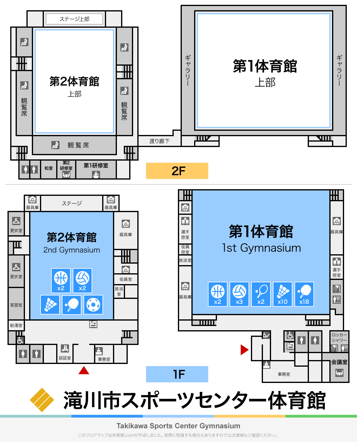 滝川市スポーツセンター 第1・第2体育館のフロアマップ・体育館