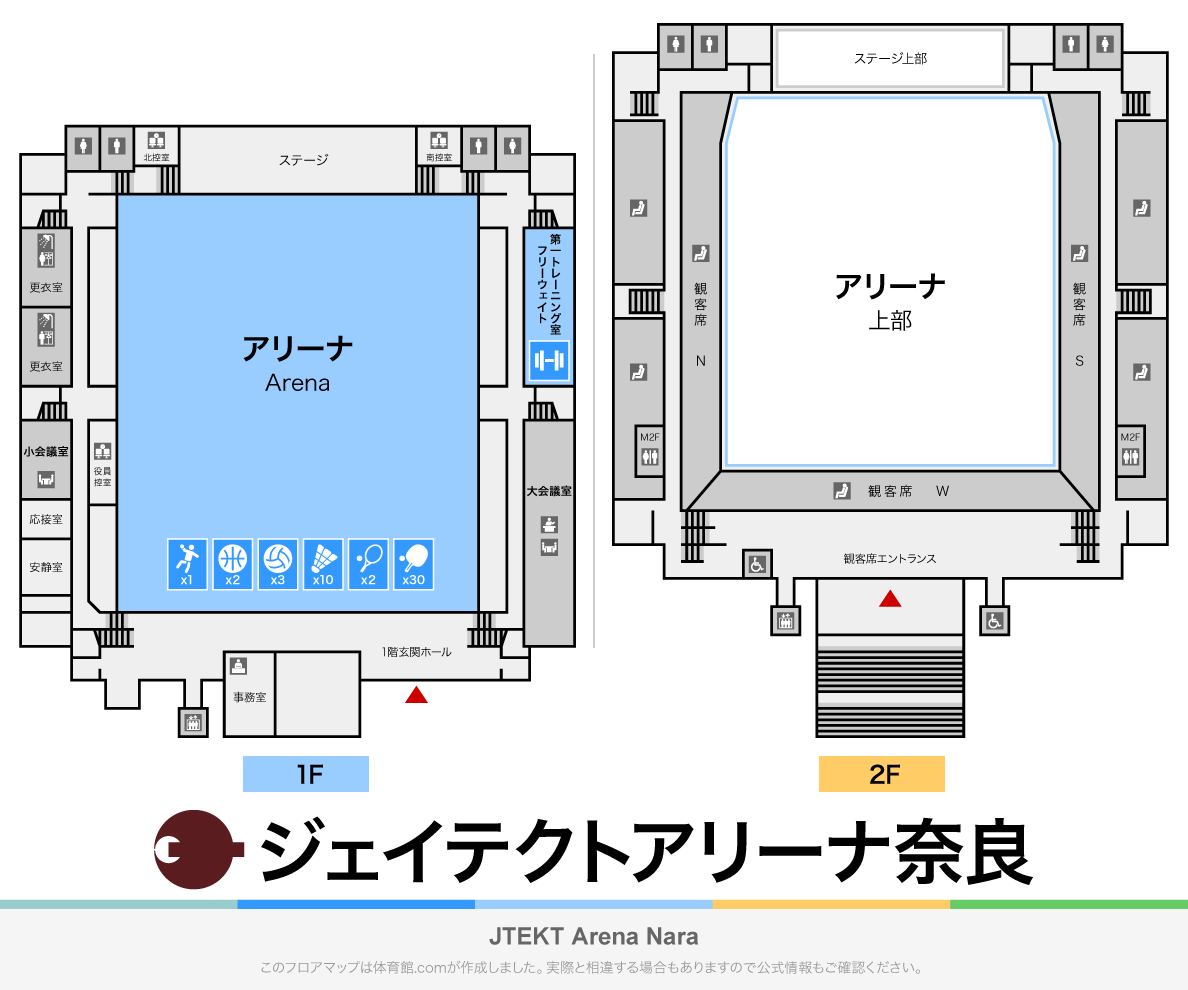ジェイテクトアリーナ奈良のフロアマップ・体育館