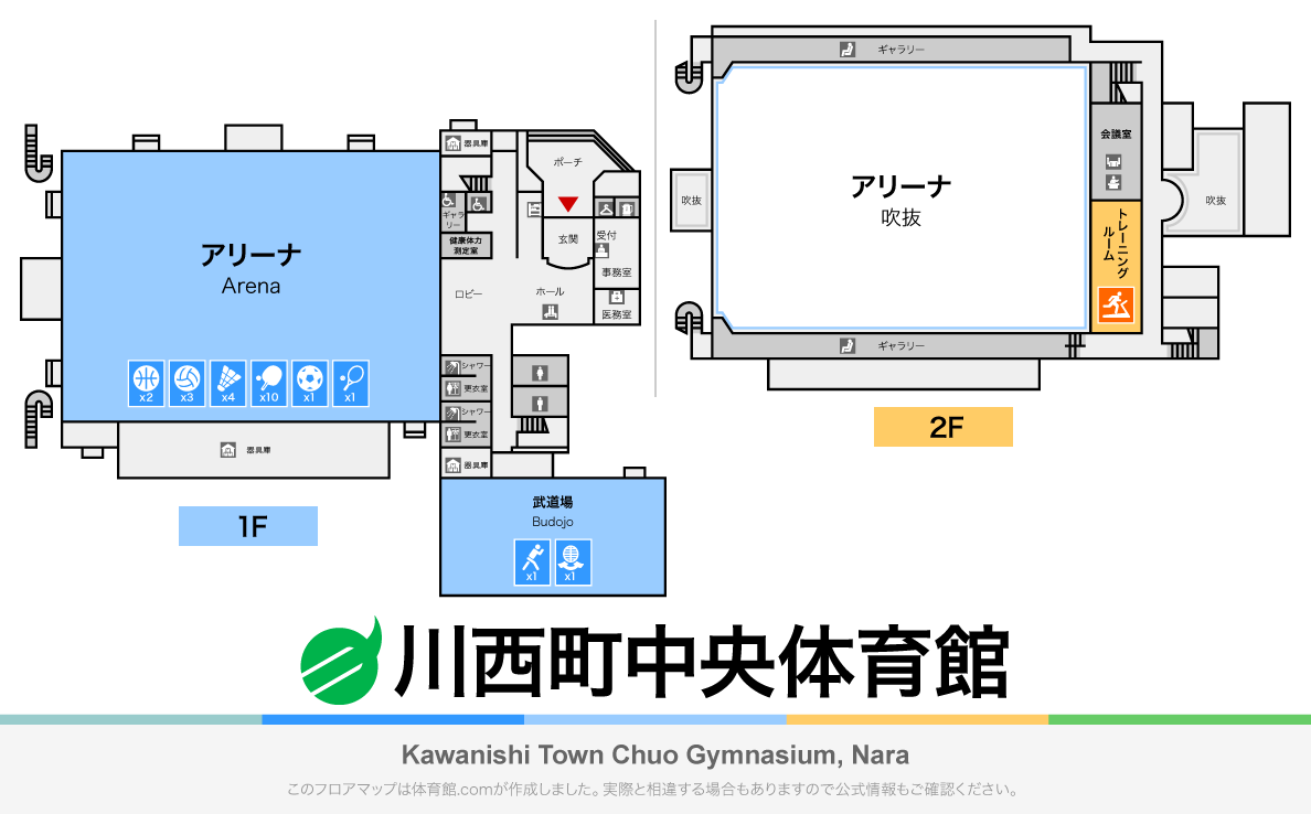 川西町中央体育館のフロアマップ・体育館