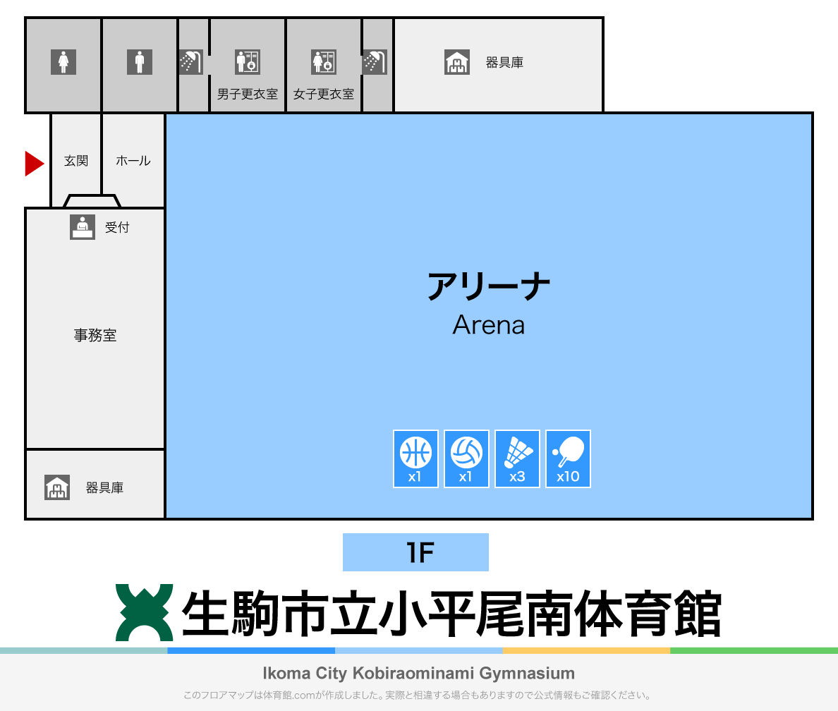 生駒市立小平尾南体育館のフロアマップ・体育館