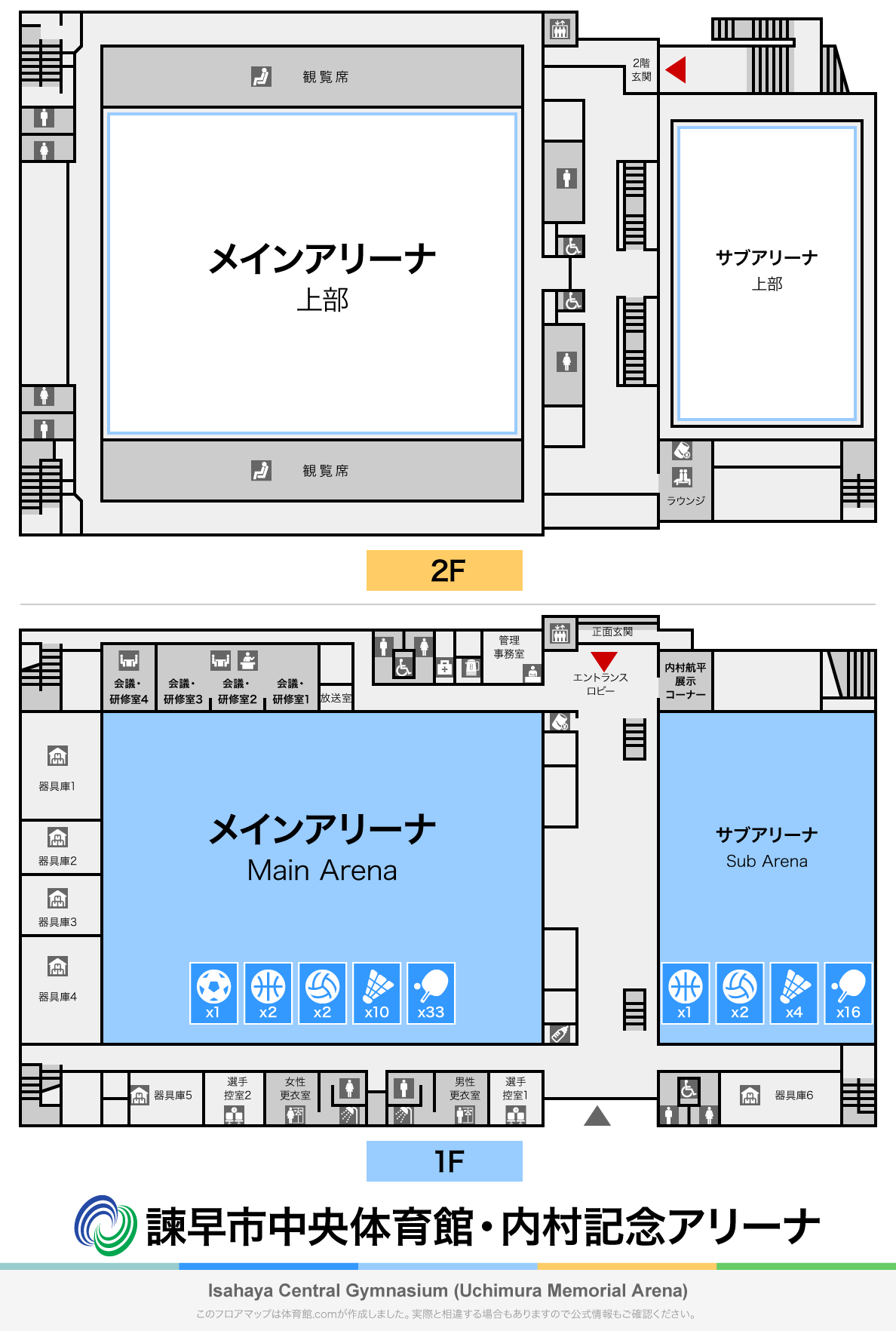 諫早市中央体育館・内村記念アリーナのフロアマップ・体育館