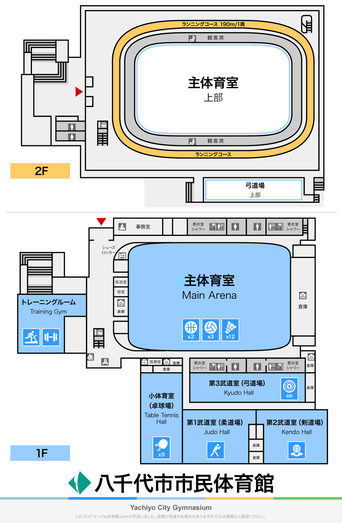 八千代市市民体育館のフロアマップ・体育館