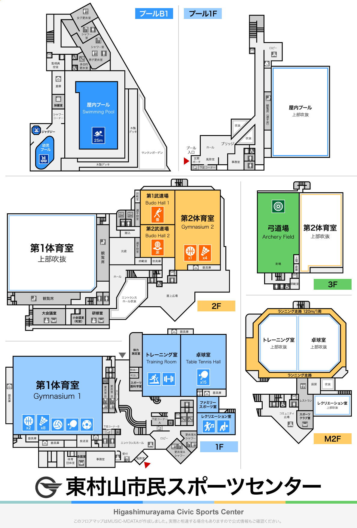 東村山市民スポーツセンターのフロアマップ・体育館