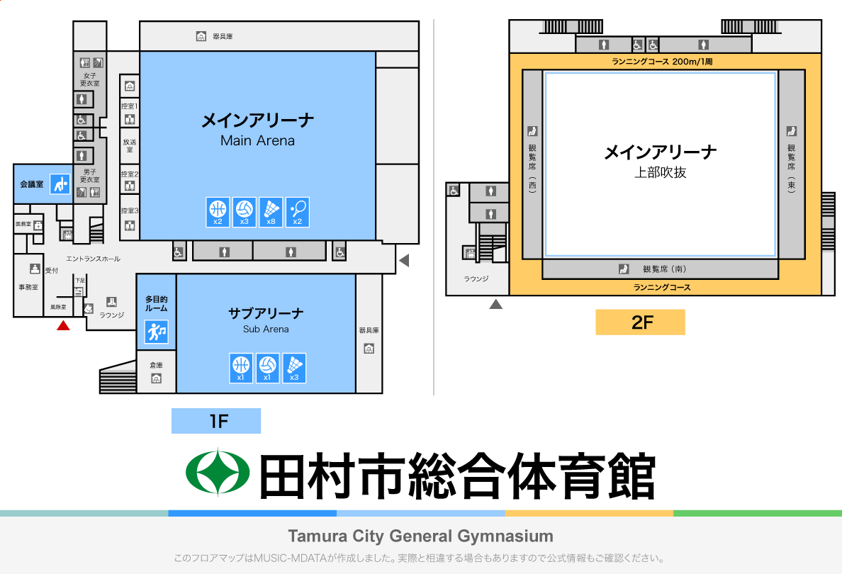 田村市総合体育館のフロアマップ・体育館