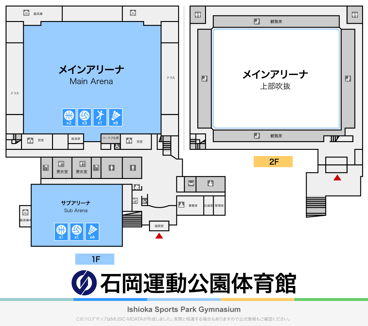 石岡市運動公園体育館のフロアマップ・体育館