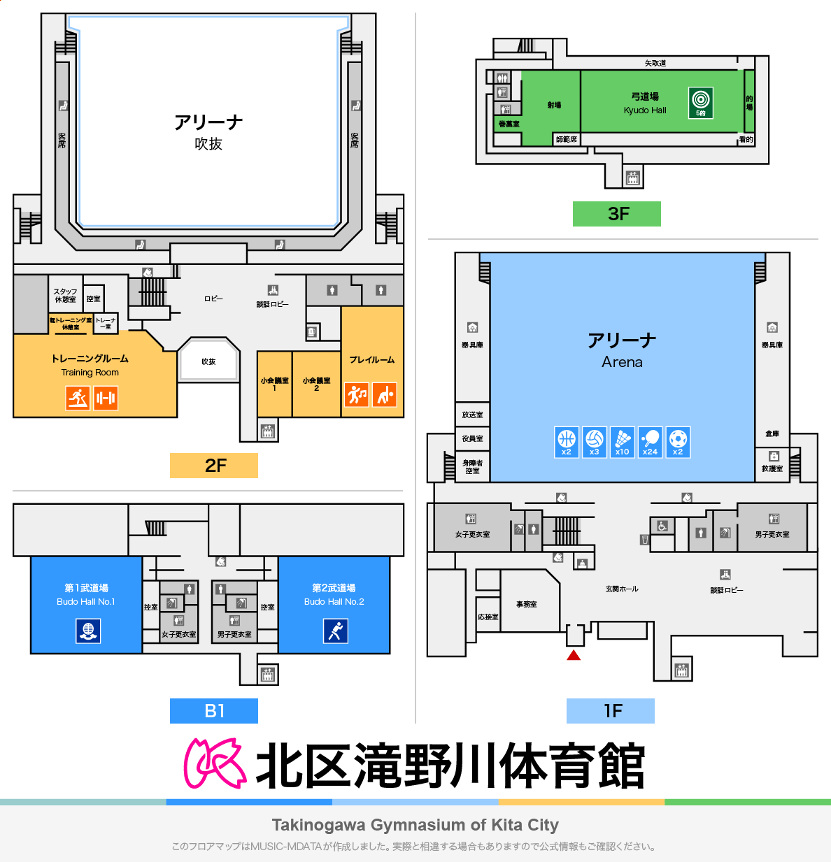 北区滝野川体育館のフロアマップ・体育館