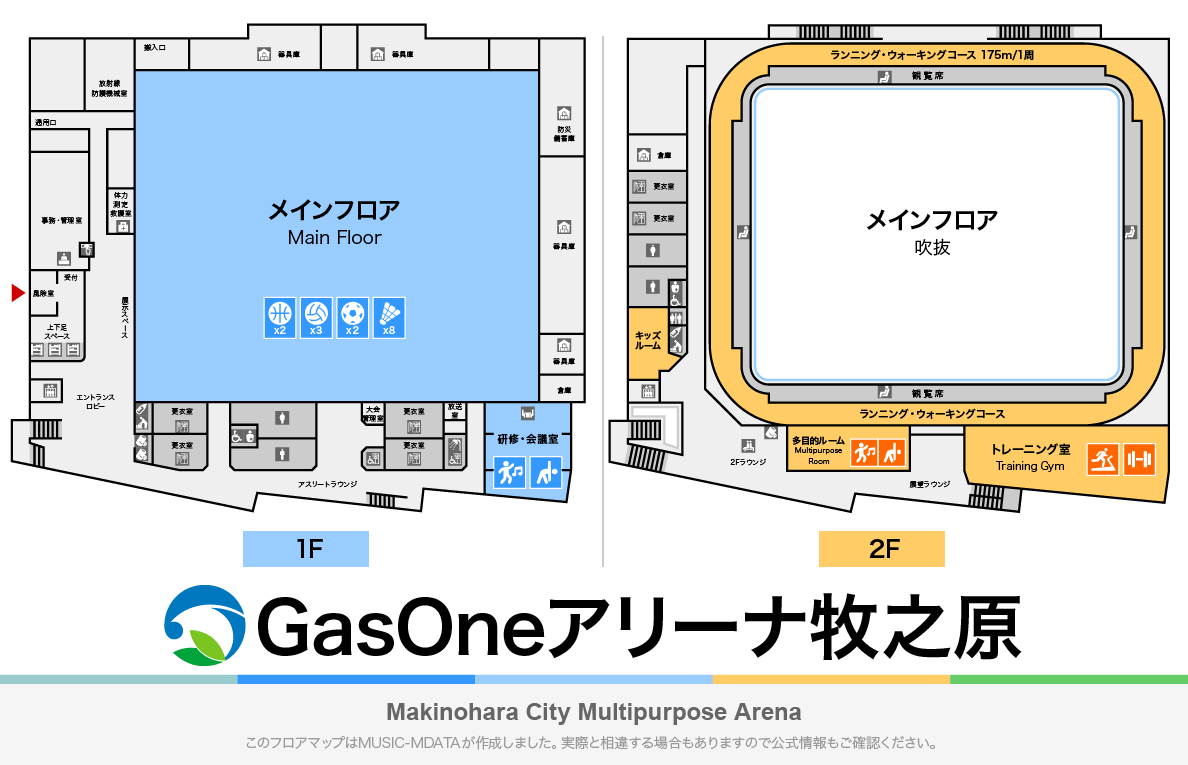 Gas Oneアリーナ牧之原のフロアマップ・体育館