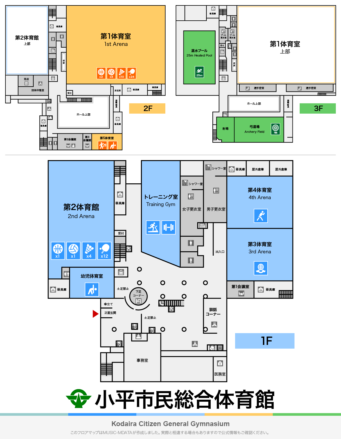 小平市民総合体育館のフロアマップ・体育館