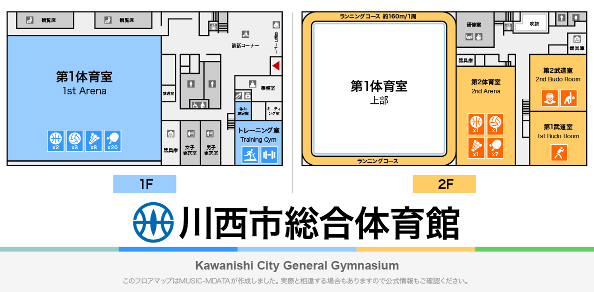 川西市総合体育館のフロアマップ・体育館