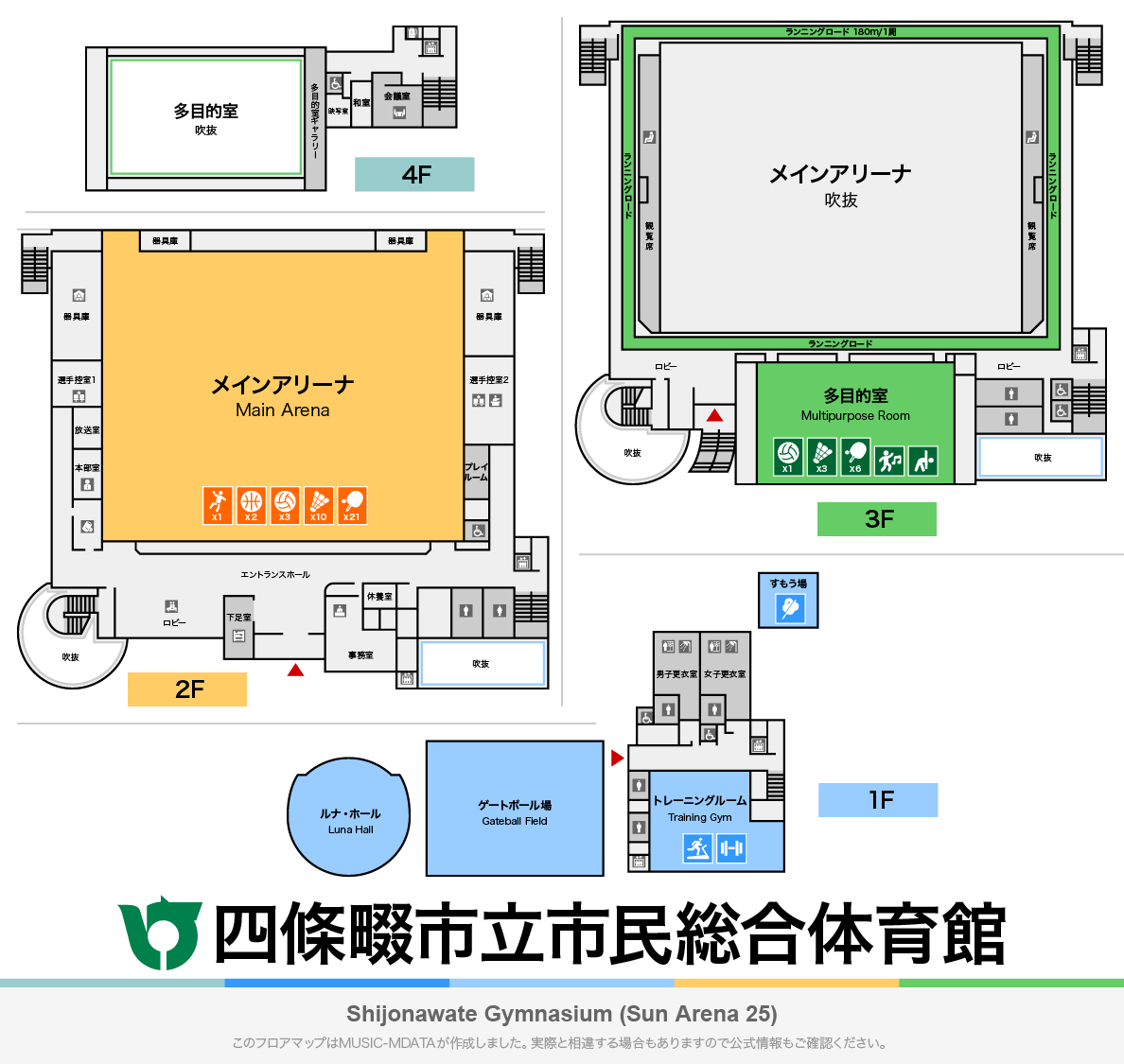 四條畷市立市民総合体育館サン・アリーナ25のフロアマップ・体育館