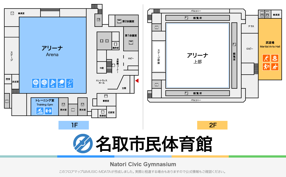 名取市民体育館のフロアマップ・体育館