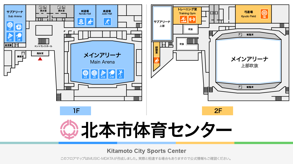 北本市体育センターのフロアマップ・体育館