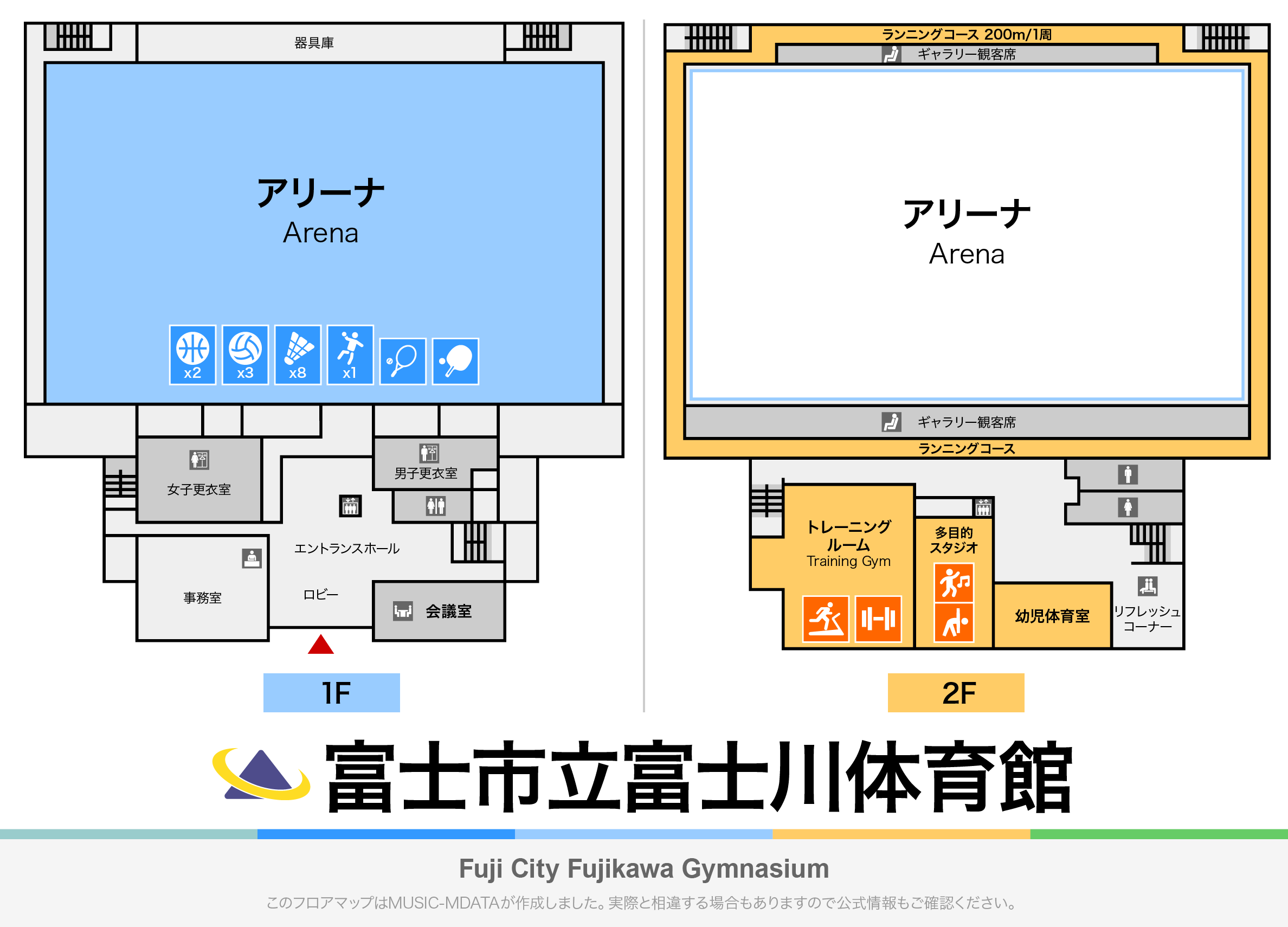 富士市立富士川体育館のフロアマップ・体育館