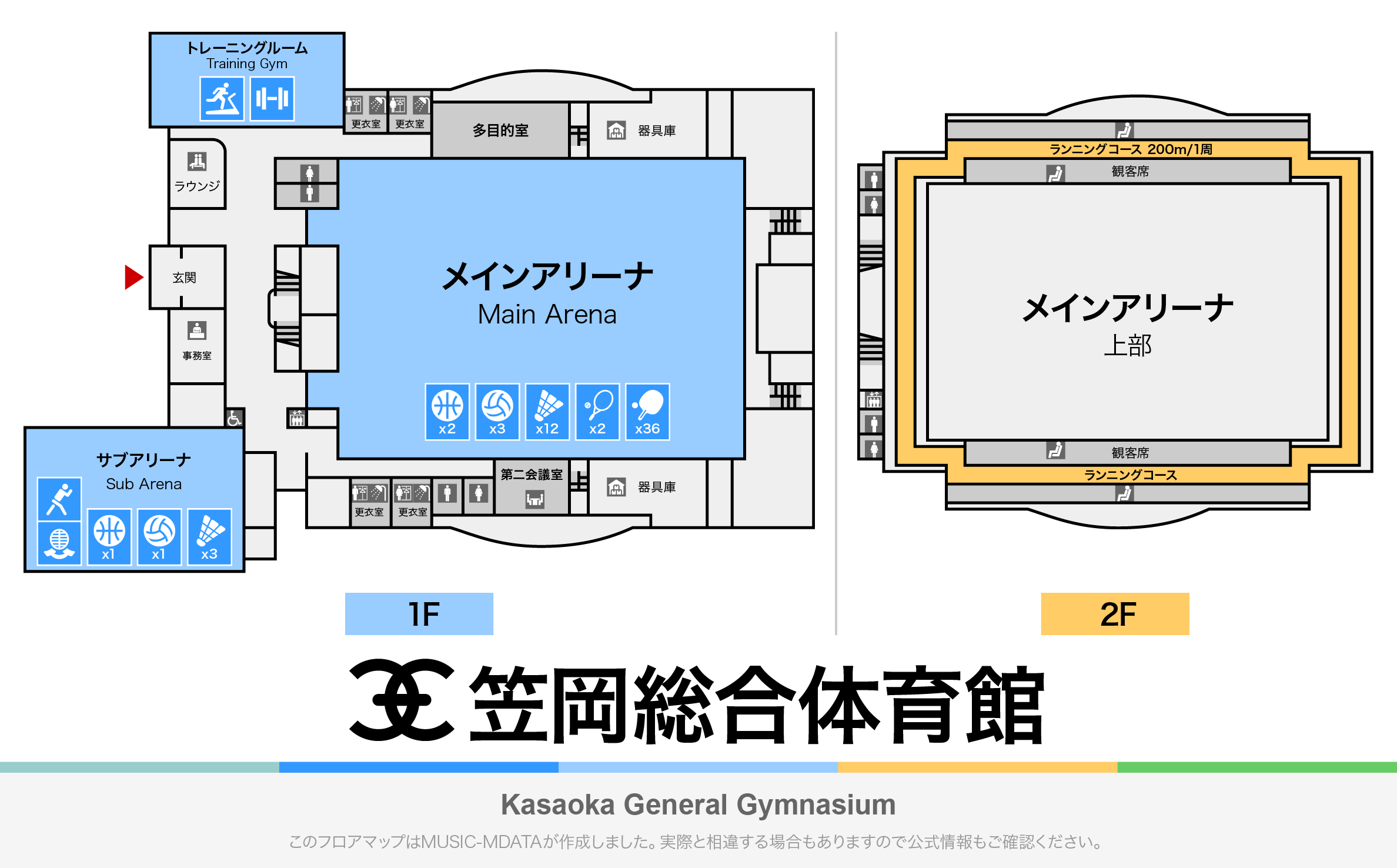 笹岡総合体育館のフロアマップ・体育館