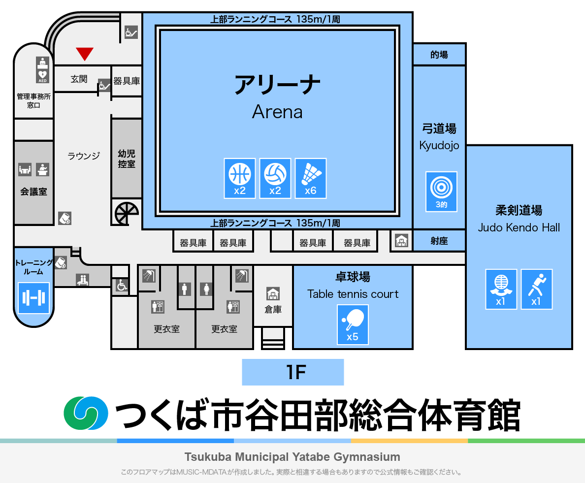 つくば市谷田部総合体育館のフロアマップ・体育館