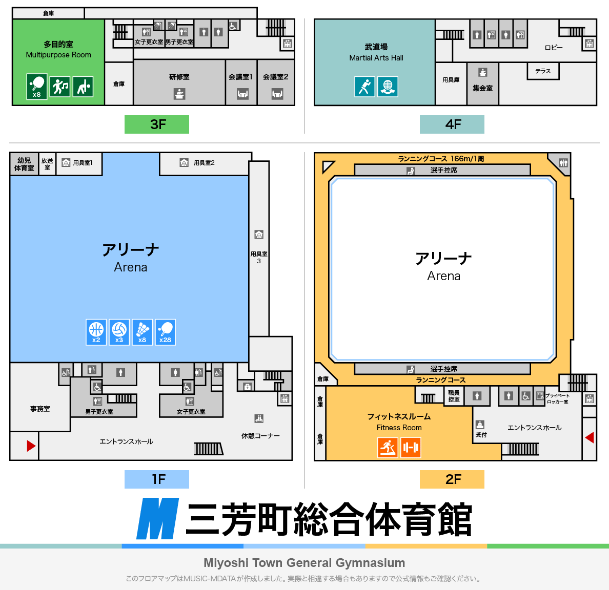 三芳町総合体育館みよしアリーナのフロアマップ・体育館