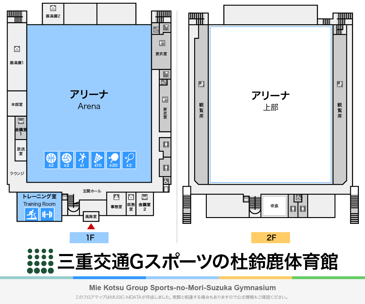 三重交通Gスポーツの杜鈴鹿体育館のフロアマップ・体育館