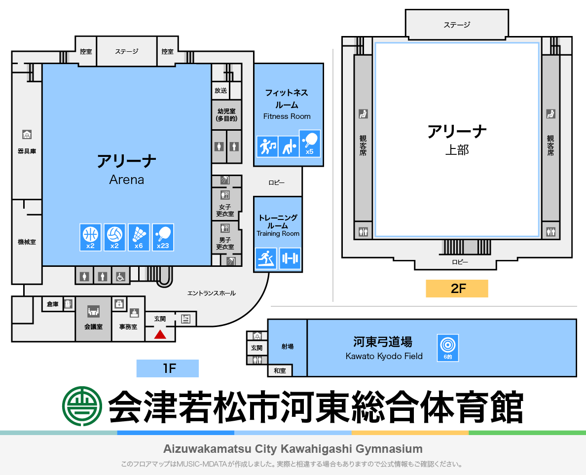 会津若松市河東総合体育館のフロアマップ・体育館