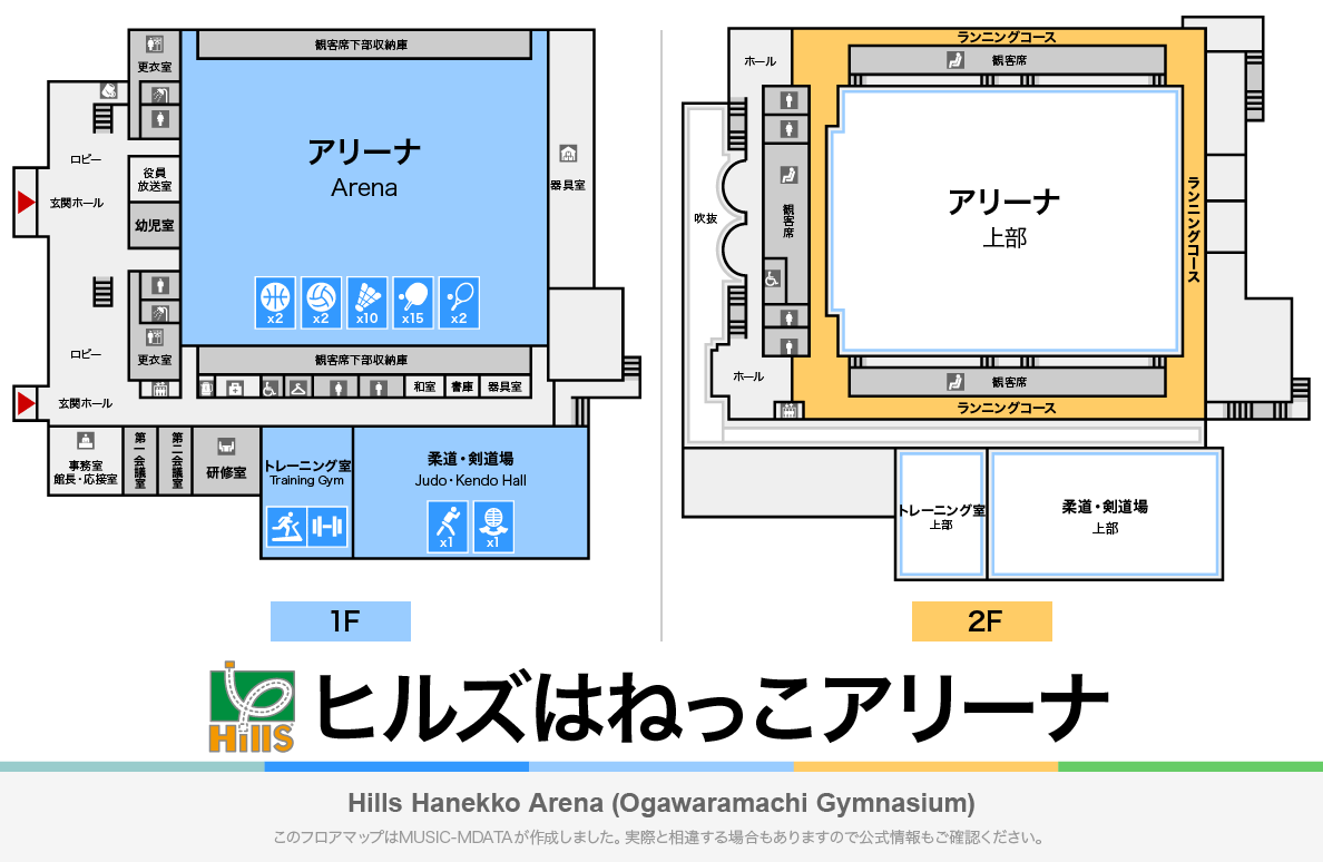 ヒルズはねっこアリーナのフロアマップ・体育館