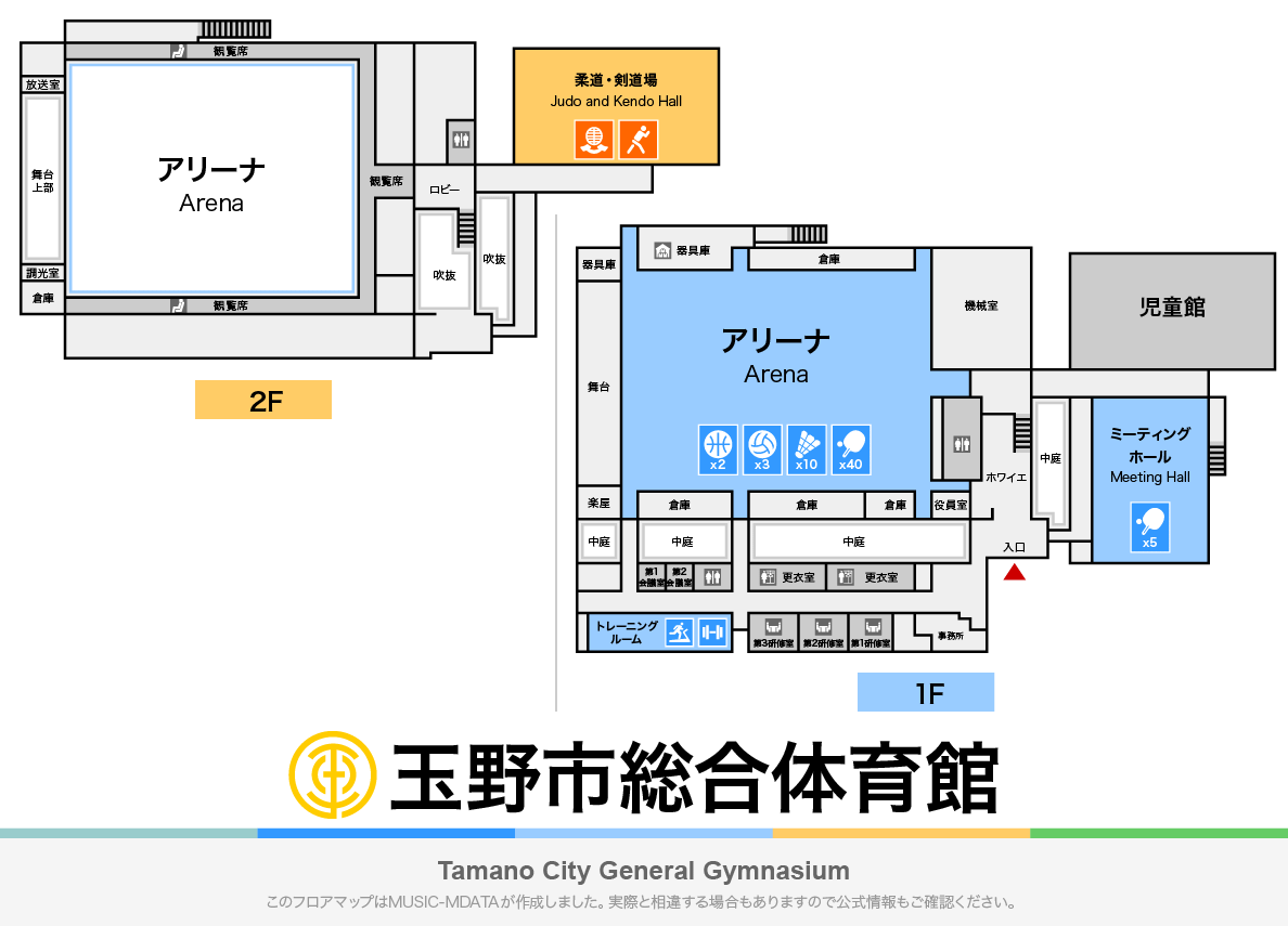 玉野市総合体育館のフロアマップ・体育館