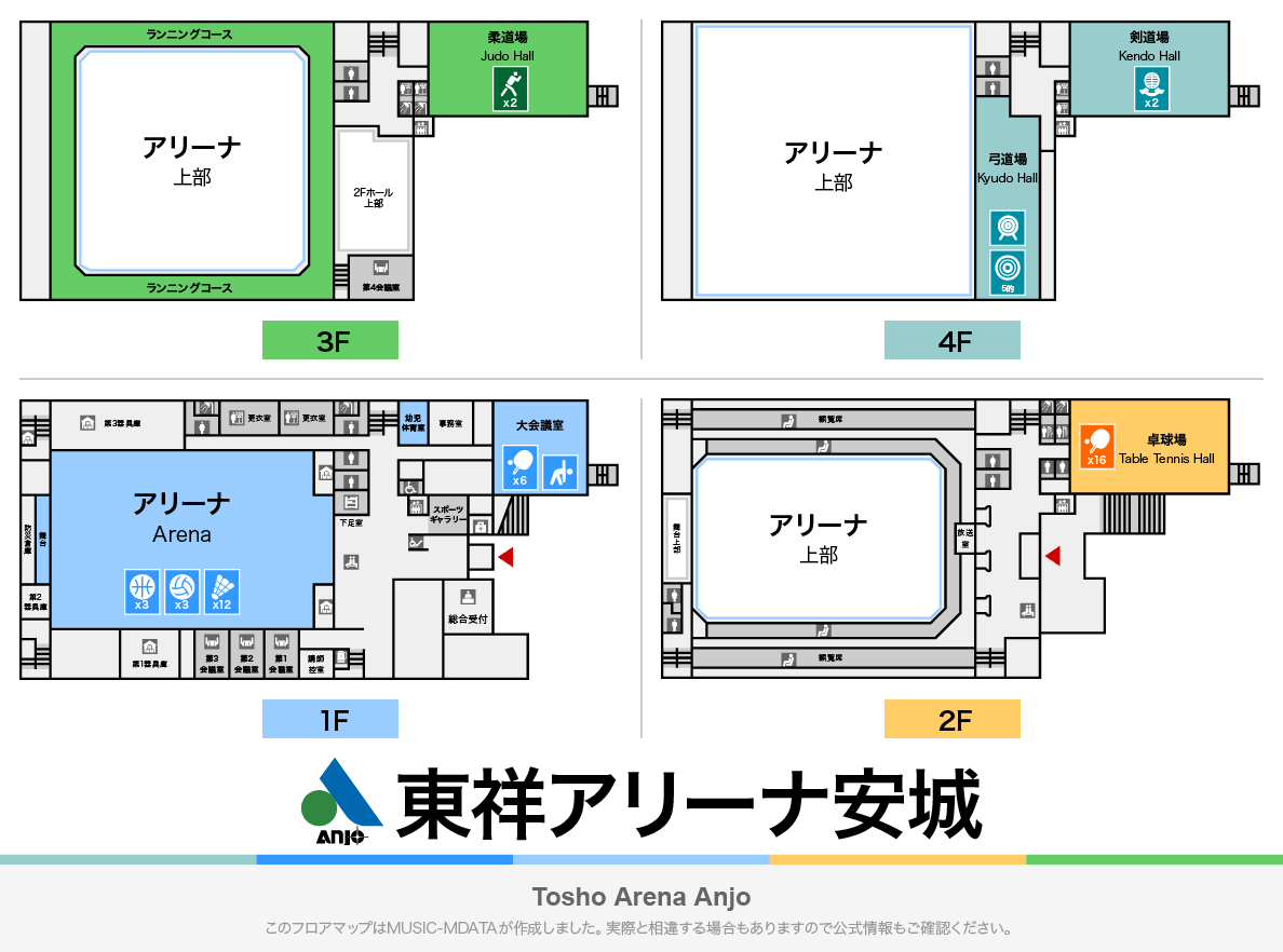 東祥アリーナ安城のフロアマップ・体育館