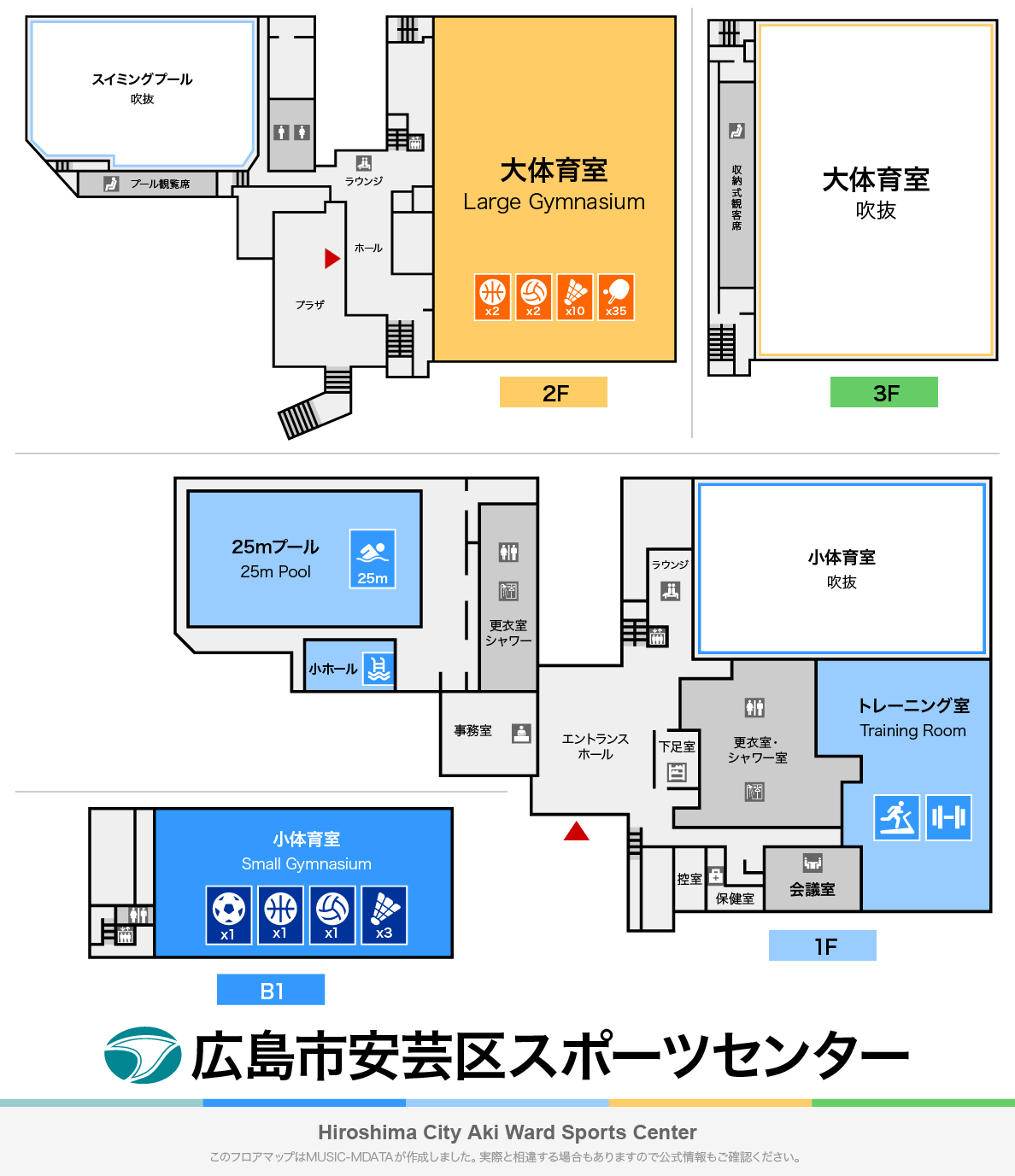 広島市安芸区スポーツセンターのフロアマップ・体育館