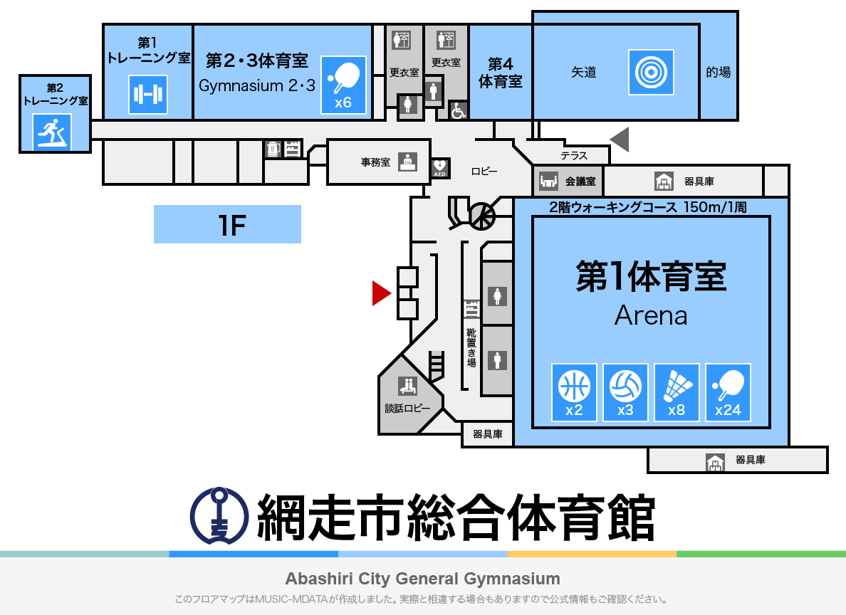 網走市総合体育館のフロアマップ・体育館