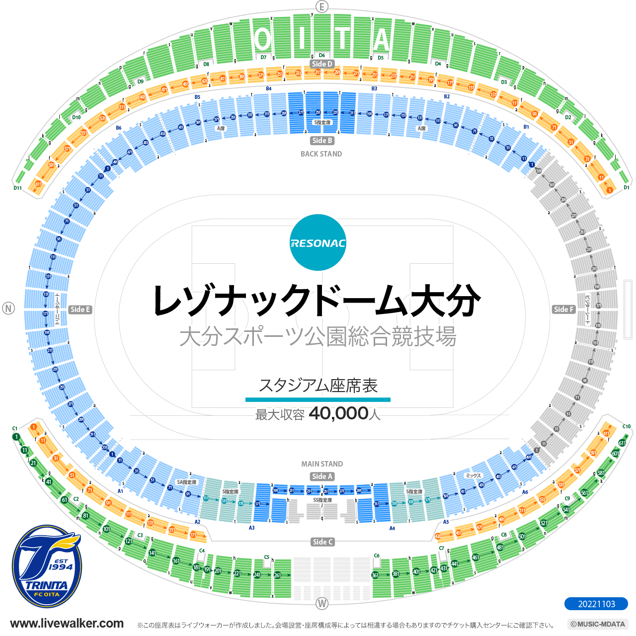 昭和電工ドーム大分スタジアムの座席表