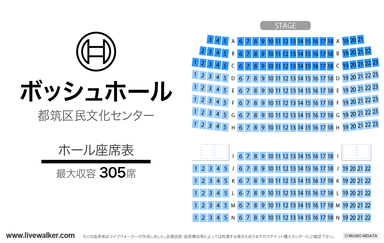 都筑区民文化センター ボッシュホールの座席表